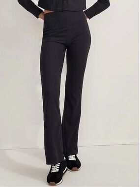 Madewell | Women’s Charcoal Grey Wide Ribbed Pull On Flare Leggings Pants Sz S